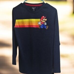 Nintendo Kids Long Sleeve Shirt - Navy Blue Stretchy. Size XL 14/16